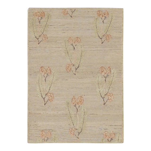 Rug & Kilim’s Block Print Rug With Green, Orange & Beige-Brown Floral Patterns For Sale