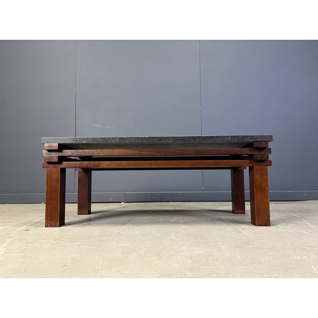 Vintage Wooden and Stone Top Coffee Table, 1970s For Sale - Image 4 of 10