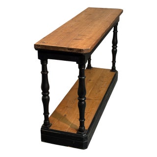 Antique Console Table in Black Lacquered Fir Wood with Turned Legs, 1890s For Sale