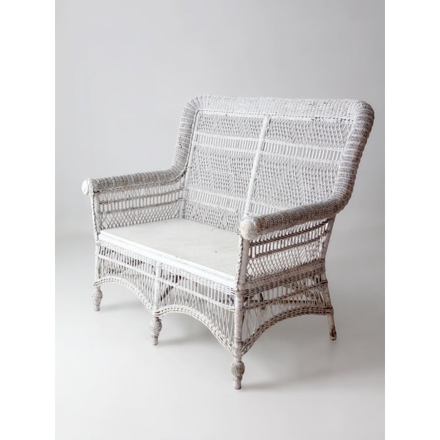 Early 20th Century Antique Early 20th Century White Wicker Loveseat For Sale - Image 5 of 15