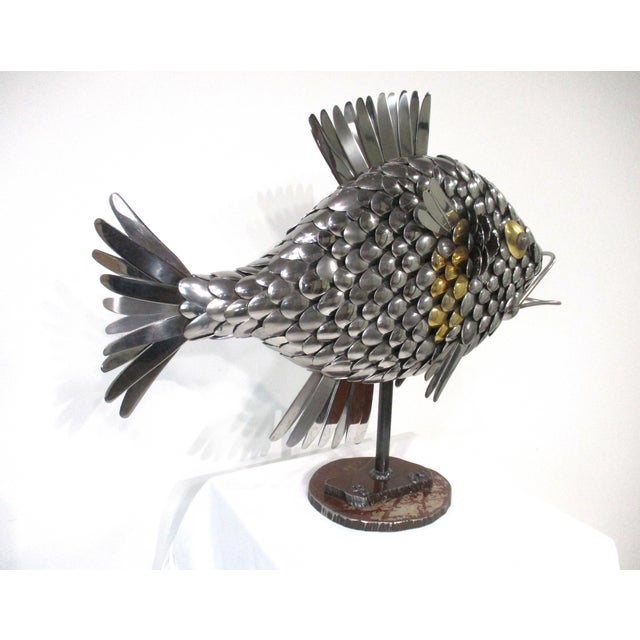 Folk Art Large Folk Art Flatware Metal Fish Sculpture For Sale - Image 3 of 8