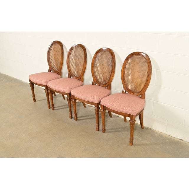 1960s Drexel French Regency Louis XVI Carved Walnut Cane Back Dining Chairs | Set of Four For Sale - Image 5 of 14