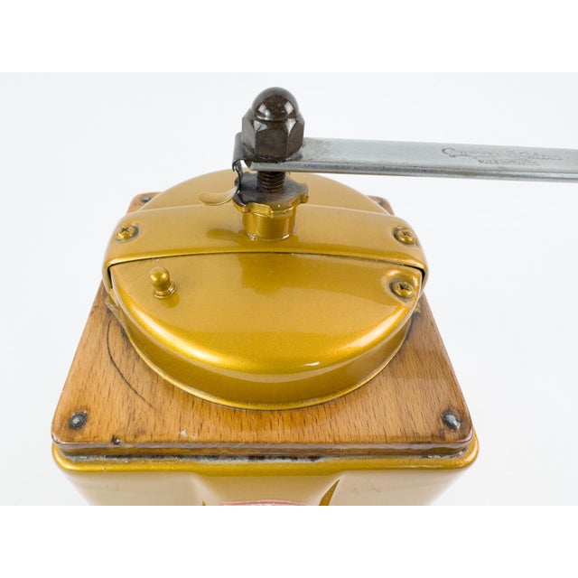 French Provincial Vintage Peugeot Frères French Coffee Grinder in Mustard Gold, Mid-20th Century For Sale - Image 3 of 11
