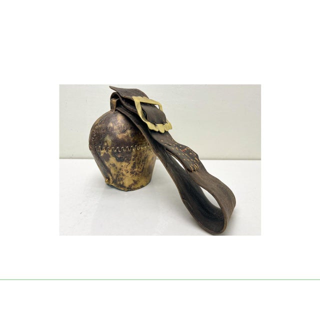 Large Cow Bell with Leather Collar and Brass Buckle, 1930s For Sale - Image 14 of 16