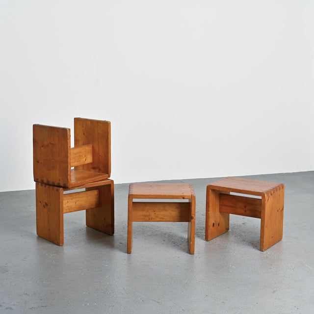Pine Stools by Bernard Taillefer, 1960, Set of 4 For Sale - Image 10 of 15