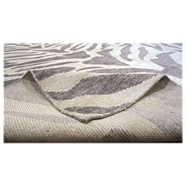Early 21st Century Nepalese Modern Wool & Silk 10X14 Gray & Brown Zebra Print Handmade Area Rug #1143856 For Sale - Image 5 of 6
