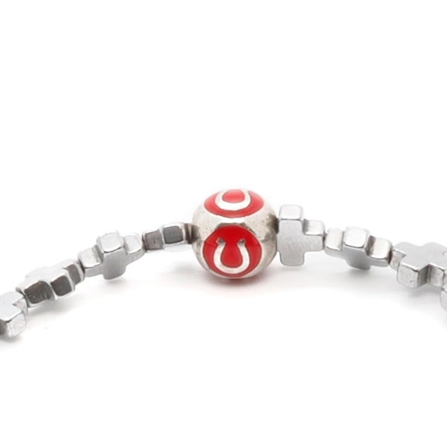 Early 21st Century Lucky Love Silver Hematite Stone Beaded Bracelet For Sale - Image 5 of 7