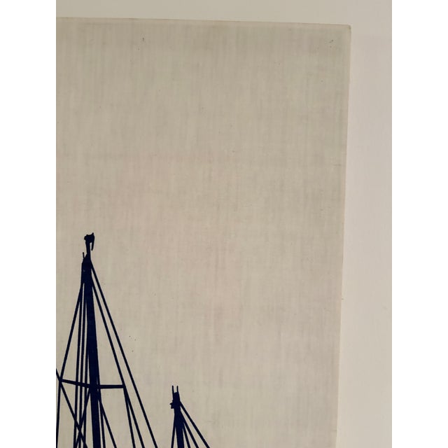 Vintage Marüshka Navy Blue Sailboats Nautical Screen Print on Canvas For Sale - Image 4 of 9