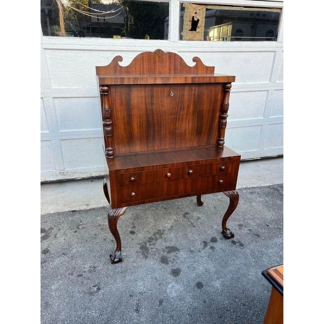 Early 20th Century Antique Chippendale Style Walnut Secretary Desk. For Sale - Image 10 of 11