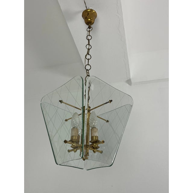 Mid-Century Modern Mid-Century Modern Murano Glass and Brass Pendant from Fontana Arte, 1940s For Sale - Image 3 of 11