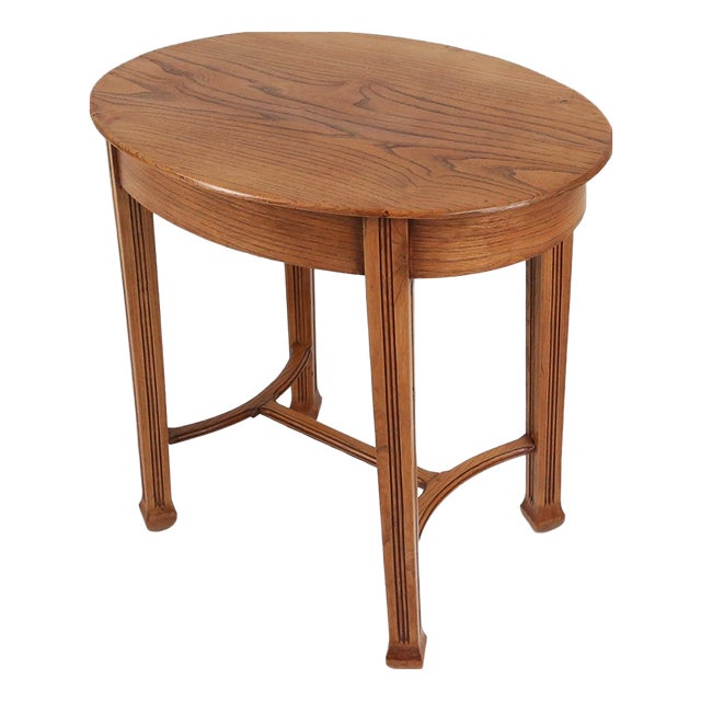 Art Deco French Oval Side Table in Oak, 1930s For Sale