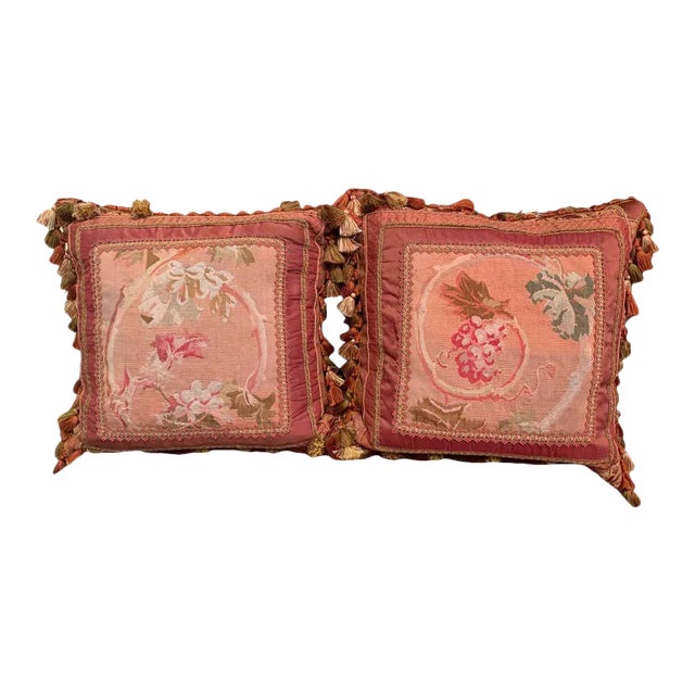 Pillows Made With 18th Century Aubusson Tapestry, Tassels and Trims - a Pair For Sale