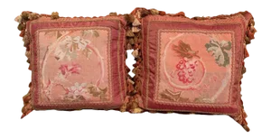 Pillows Made With 18th Century Aubusson Tapestry, Tassels and Trims - a Pair