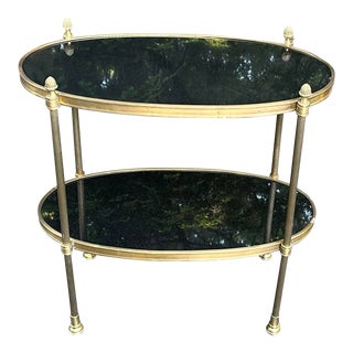 Elegant Black Marble and Brass 2 Tiered Side Table For Sale