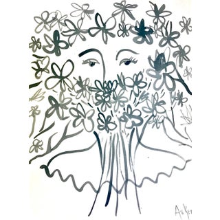 "The New Bouquet" Contemporary Expressionist Style Figurative Ink Drawing by CL Auker For Sale