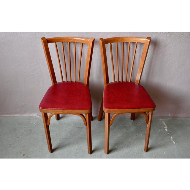 1980s Vintage Bistro Chairs with Spindles and Imitation Leather Seats from Baumann, 1980s, Set of 2 For Sale - Image 5 of 14