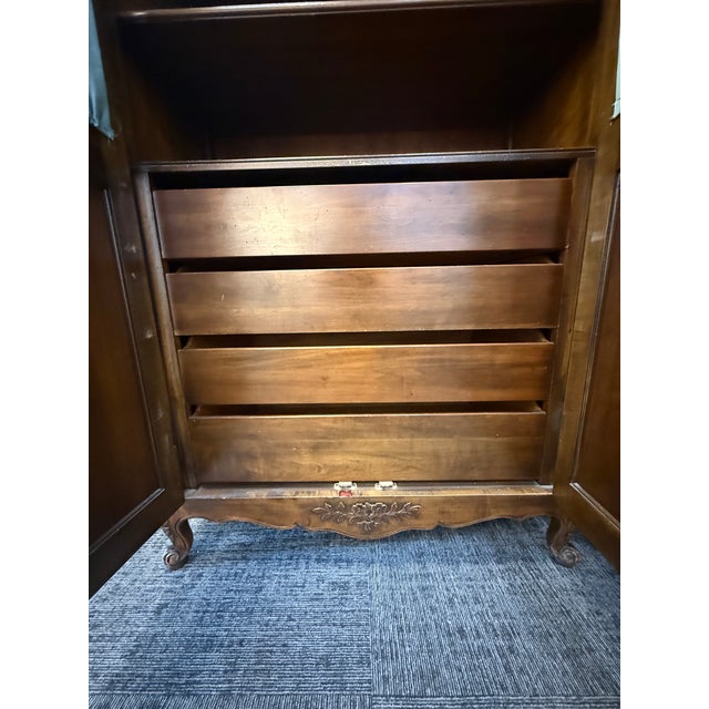 1950s Pair of Kindel "Beauclair" French Louis XV Style Walnut Chifferobes With Silk Panels For Sale - Image 12 of 18