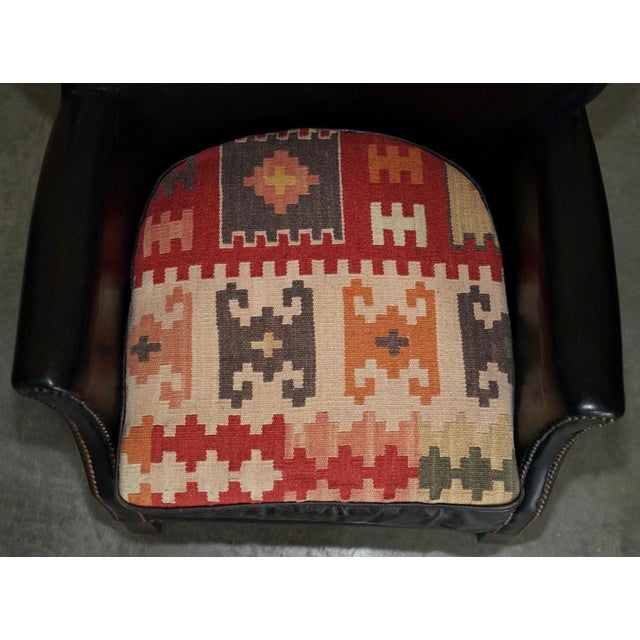 Textile Little Professor Armchairs in Black Leather and Kilim Upholstery by Andrew Martin for Halo, Set of 2 For Sale - Image 7 of 18