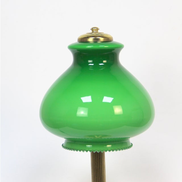 Metal Green Opal Glass Table Lamp, 1960s For Sale - Image 7 of 8