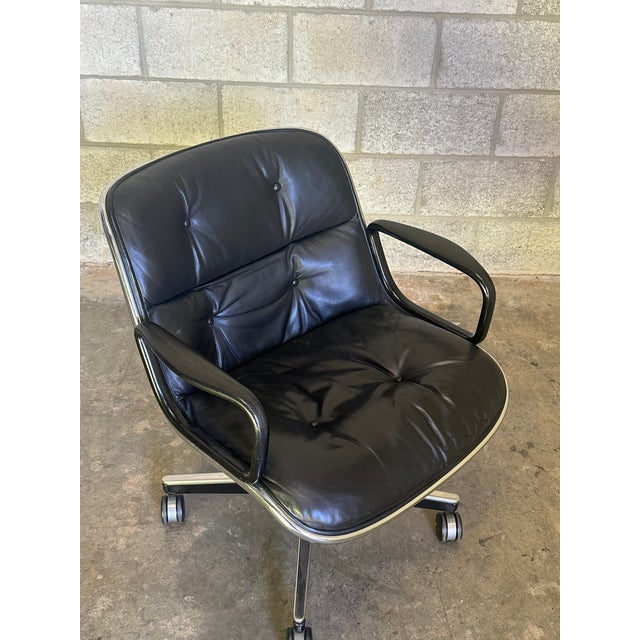 Iconic desk or office chair designed by Charles Pollock for Knoll. Extremely comfortable with soft black leather. Chair...