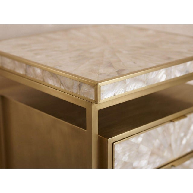 Art Deco Arcana Mother-of-Pearl Sunburst & Brushed Brass Bedside Table by House of Jaipur For Sale - Image 3 of 7