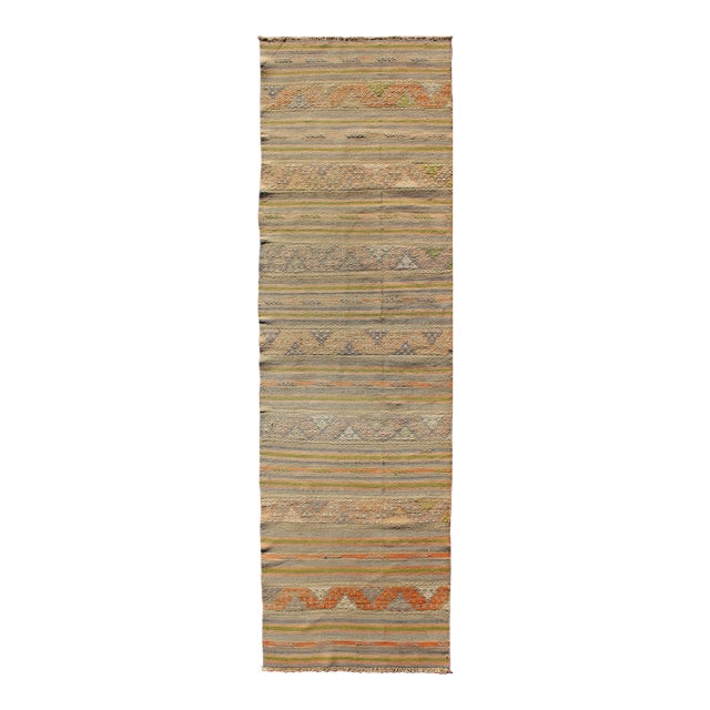 Vintage Turkish Kilim Rug With Stripe Design in Soft Earth Tones 2'9 X 9'7 For Sale
