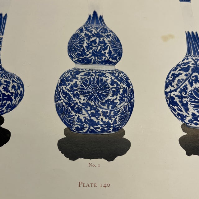 Amazingly beautiful antique print of classic blue and white Chinese porcelain vases (three). Ready for matting and framing.