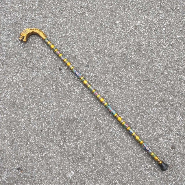 Chinese Vintage Cloisonne Dragon Head Cane - Gilt Enamel Walking Stick For Sale - Image 3 of 9