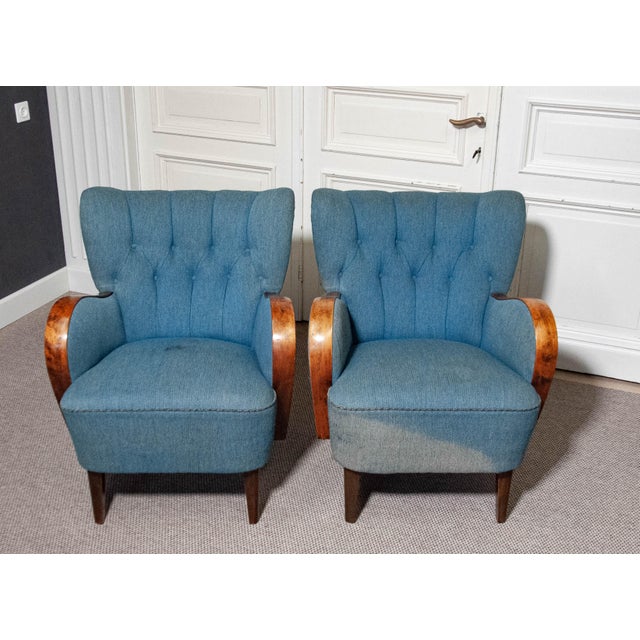 Set of Art Nouveau Swedish Club Chairs, 1940s For Sale - Image 4 of 13