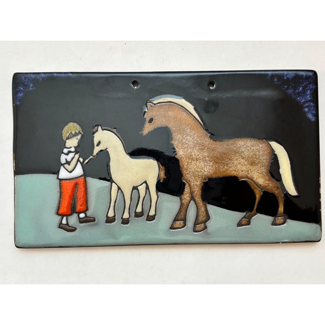 Ceramic Vintage Arnold Wiigs Fabrikker Norwegian Ceramic Wall Plaque Scandinavian Art For Sale - Image 7 of 8