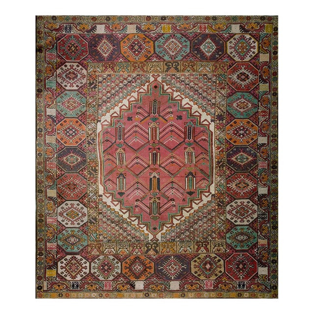 1920s Antique Medallion Tribal Jerusalem Carpet Israeli Bezalel Marbediah Rugs For Sale