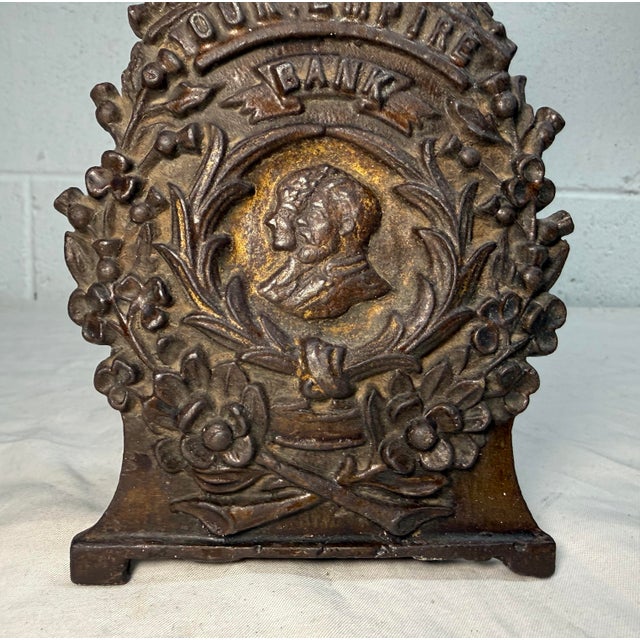 Victorian Rare Antique King George v & Queen Mary Our Empire Coronation Cast Iron Bank For Sale - Image 3 of 10