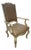 Century Furniture Ladderback Arm Accent Chair in Distressed Ivory Finish, With Custom Upholstered Contrast Fabric and Decorative Welt Details. For Sale