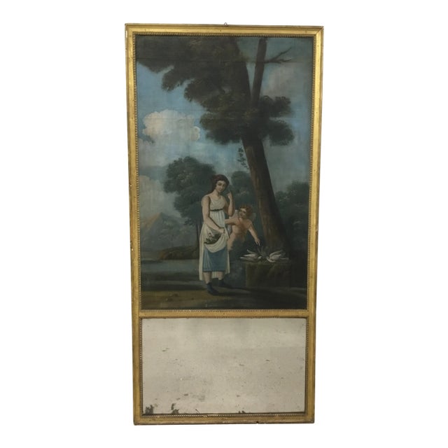 18th Century French Trumeau Mirror With “Amour Conjugal” Painting For Sale