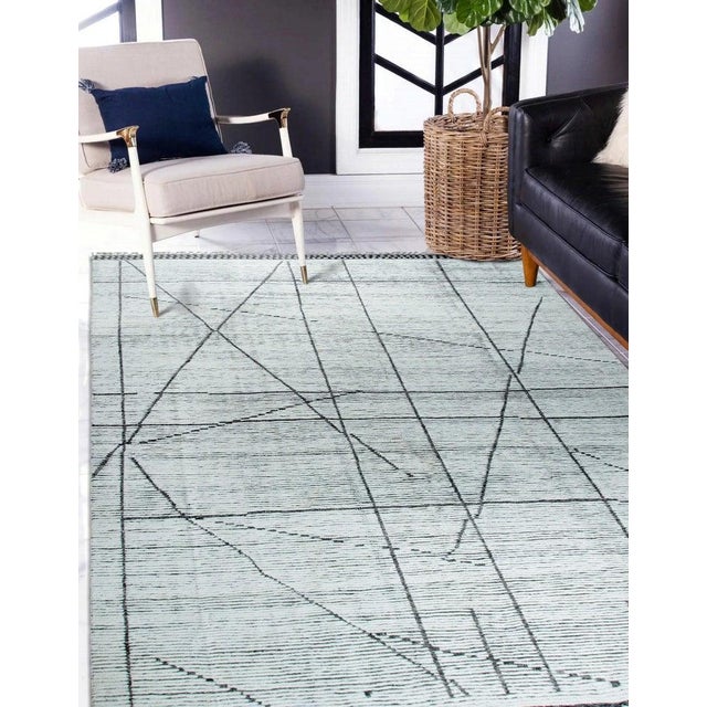 Ivory 9x12 Ivory Hand-Knotted Wool Striated Linear Design Tribal Modern Carpet Rug For Sale - Image 8 of 8