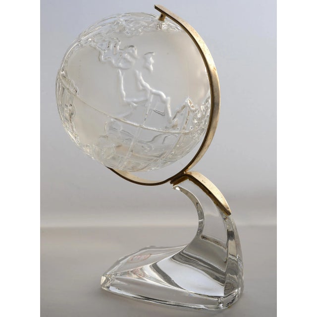 Mid-Century Modern Small Vintage German Lead Crystal Glass Globe With Brass Accents For Sale - Image 3 of 11