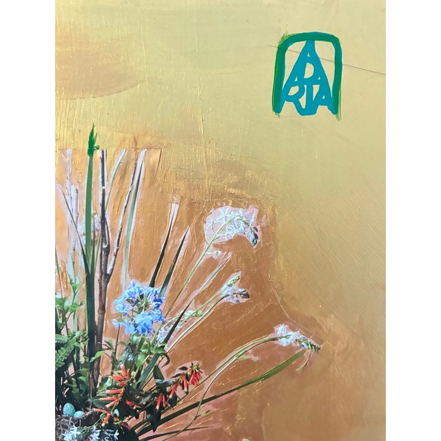 This intersection of portrait and domestic still life is set against a gold ground, the poised figure wearing a teal and...