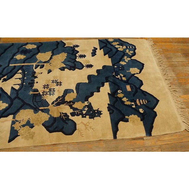 1930s 1930s Beige Blue Monumental Landscape Antique Chinese Bao Tou Rug 3'2" X5'0" Knotted Wool Carpet For Sale - Image 5 of 9