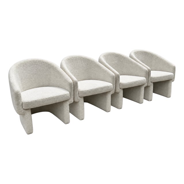 Set of 4 Lievo Noah Cream Boucle' Mid-Century Modern Armchairs For Sale