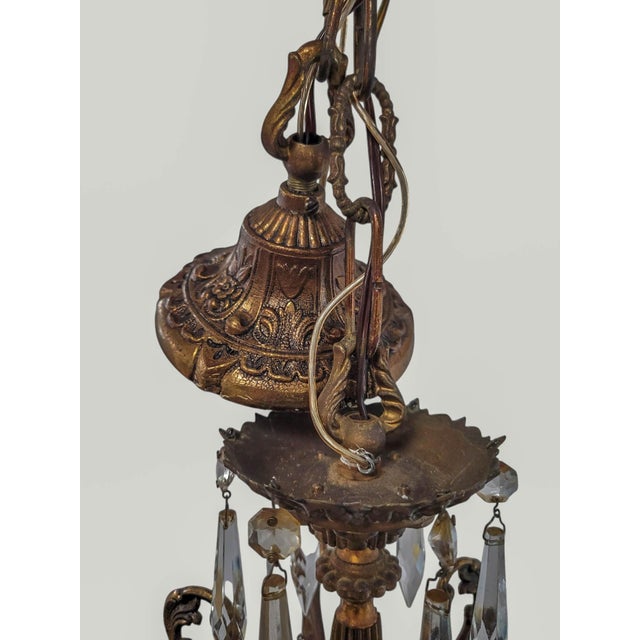 Rococo Early 20th Century French Rococo Style 5-Light Cast Bronze & Pendeloque Crystal Cage Chandelier For Sale - Image 3 of 14