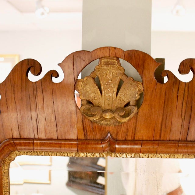 Queen Anne George II Period Walnut and Parcel Gilt Mirror With Carved and Gilt Shell Crest For Sale - Image 3 of 10