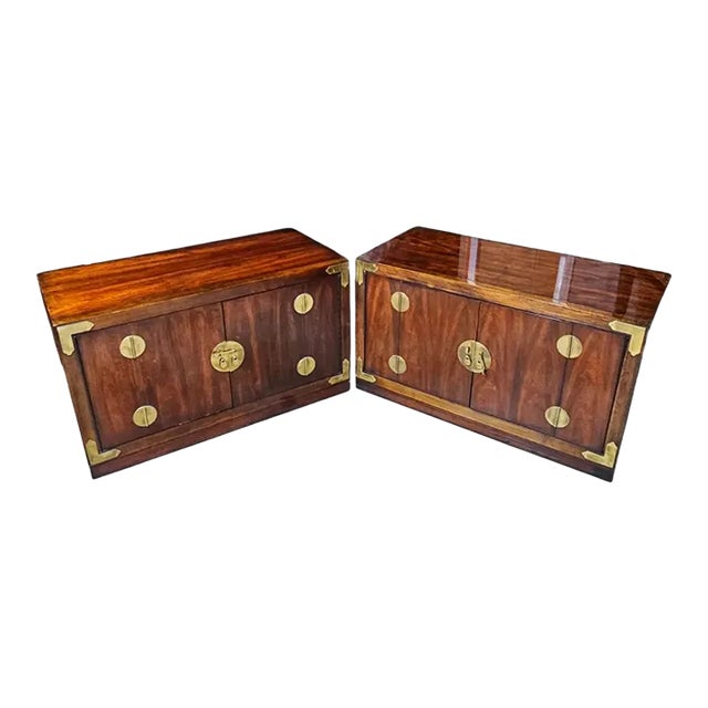 Pair of Vintage Drexel Heritage "Et Cetera" Ming Style Campaign Console Cabinets For Sale