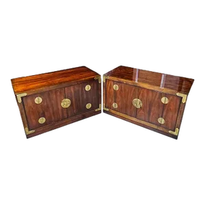 Pair of Vintage Drexel Heritage "Et Cetera" Ming Style Campaign Console Cabinets