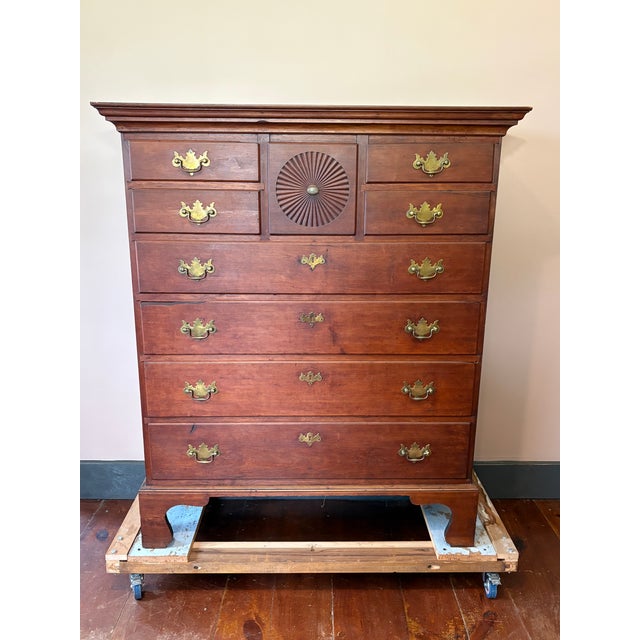 Offered for your consideration, an American Chippendale tall chest in cherrywood. This form was used mostly in New England...