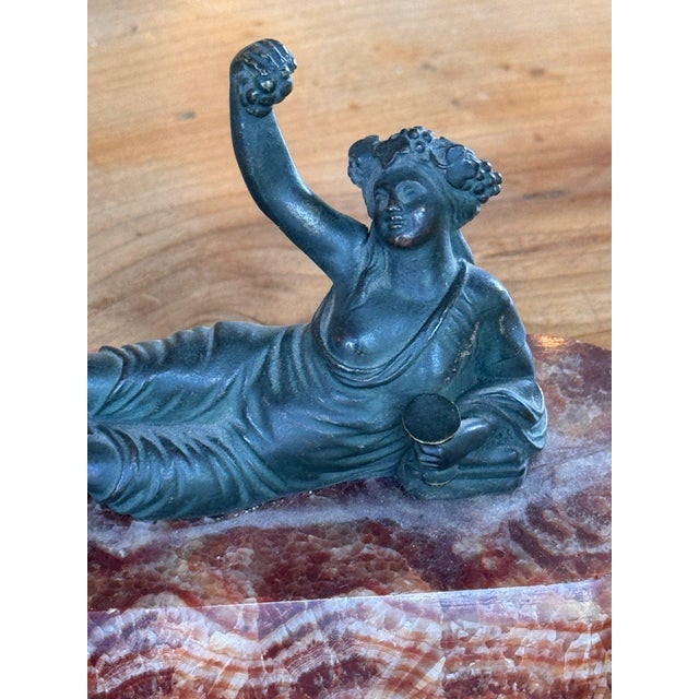 19th Century French Bronze Reclining Figure With Grapes on Banded Stone Base For Sale - Image 4 of 7