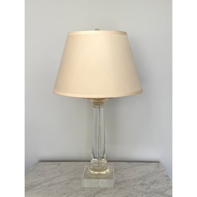 Early 21st Century Restoration Hardware Saxon 28” Solid Crystal Glass Table Lamp – Neoclassical Doric Column, Original Shade For Sale - Image 5 of 11