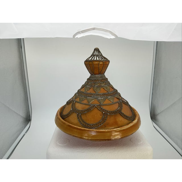 Vintage Moroccan Tagine Ceramic Silver Tone Filigree Metal Overlay Ornate For Sale - Image 10 of 10