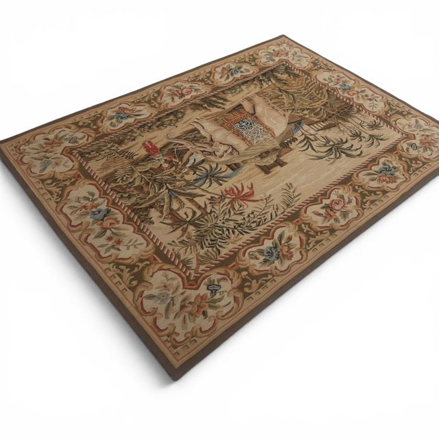 Chinese Handmade Chinese Aubusson-Style Elephant Tapestry, Vintage For Sale - Image 3 of 6