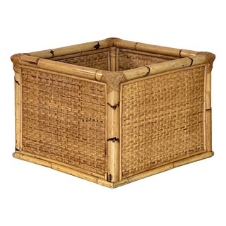 Wicker and Bamboo Planter, 1970s For Sale