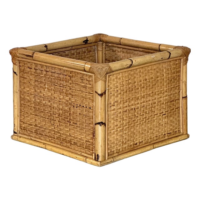 Wicker and Bamboo Planter, 1970s For Sale